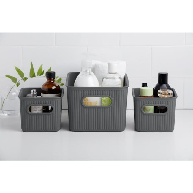 Tatay Organizer Storage Basket - Grey (4 Sizes) - 5L - 4 - Grey storage bin, three compartments, neatly organized, soap