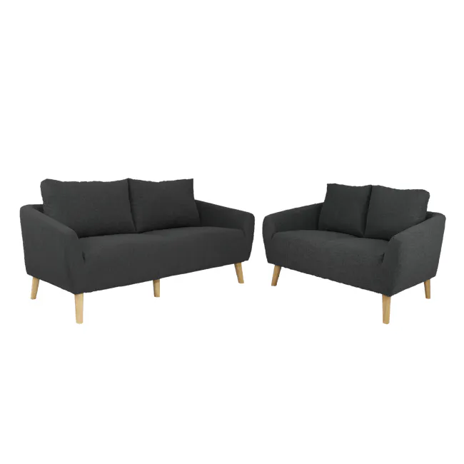 Hana 3 Seater Sofa with Hana 2 Seater Sofa - Charcoal - 1 - Dark gray upholstered sofa, two pieces side by side, light