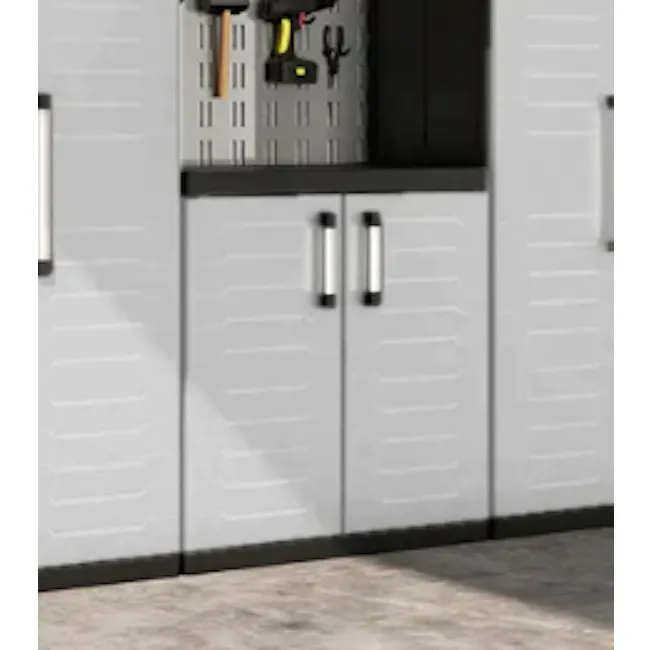 Detroit XL Low Cabinet - 4 - Gray lockers, black handles, metallic handles, tool rack, hanging tools, black cabinets, white