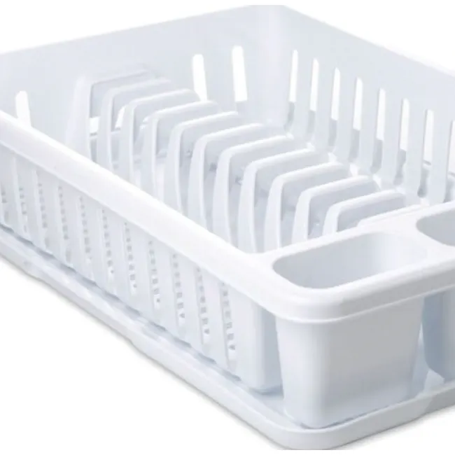 Tatay Dishdrainer Tray - White - 4 - White plastic kitchen dish rack, clean and organized, multiple compartments, dishwasher