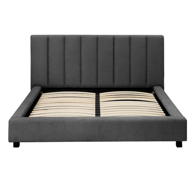 Elliot Queen Bed in Onyx Grey with 2 Lewis Bedside Tables in Black, Oak - 4