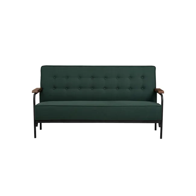 Daryl 3 Seater Sofa - Kale - 1 - Green upholstered sofa with tufted design, dark wood armrests, minimalist aesthetic, modern