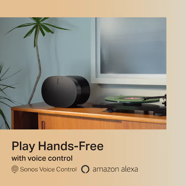 Sonos Era 300 - Black - 7 - Sonos Voice Control, hands-free playback, modern design, smart speaker, green leafy plant