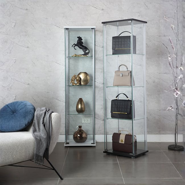 Haider Glass Cabinet 0.4m - Black - 2 - Glass display case, marble wall, modern decor, stylish furniture, contemporary