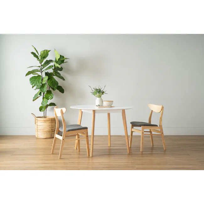 Macy Dining Chair - Natural, Dim Grey (Fabric) - 7 - Modern minimalist dining room, wooden floor, white round table, light