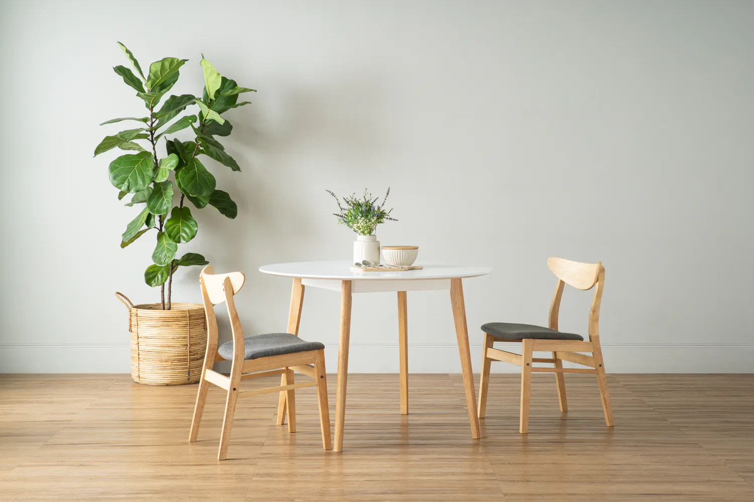 Harold Extendable Dining Table 1.2m-1.5m with 4 Macy Chairs in Natural, Dim Grey - 55