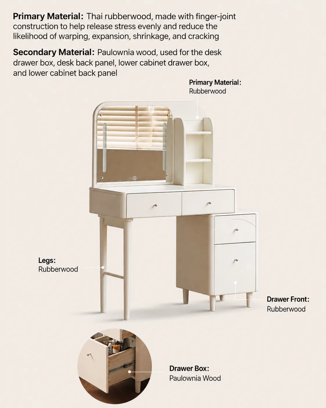 Alicia Dressing Table 0.85m - White - 13