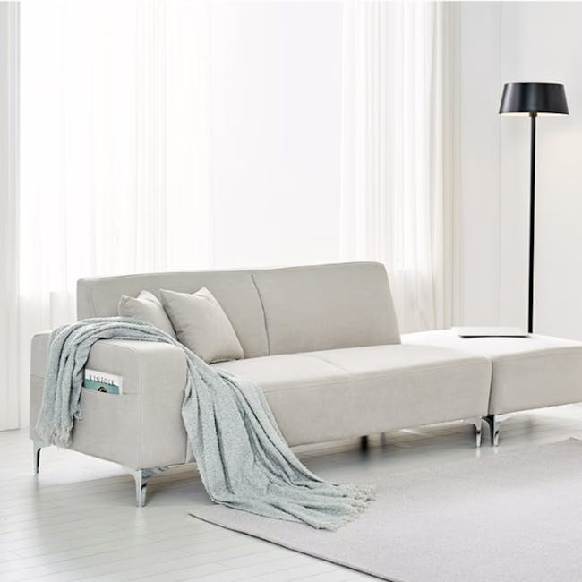 Macaron 3 Seater Left Arm Chaise Sofa - Light Grey (Pet Friendly) - 2 - Light gray sofa, minimalist decor, soft lighting