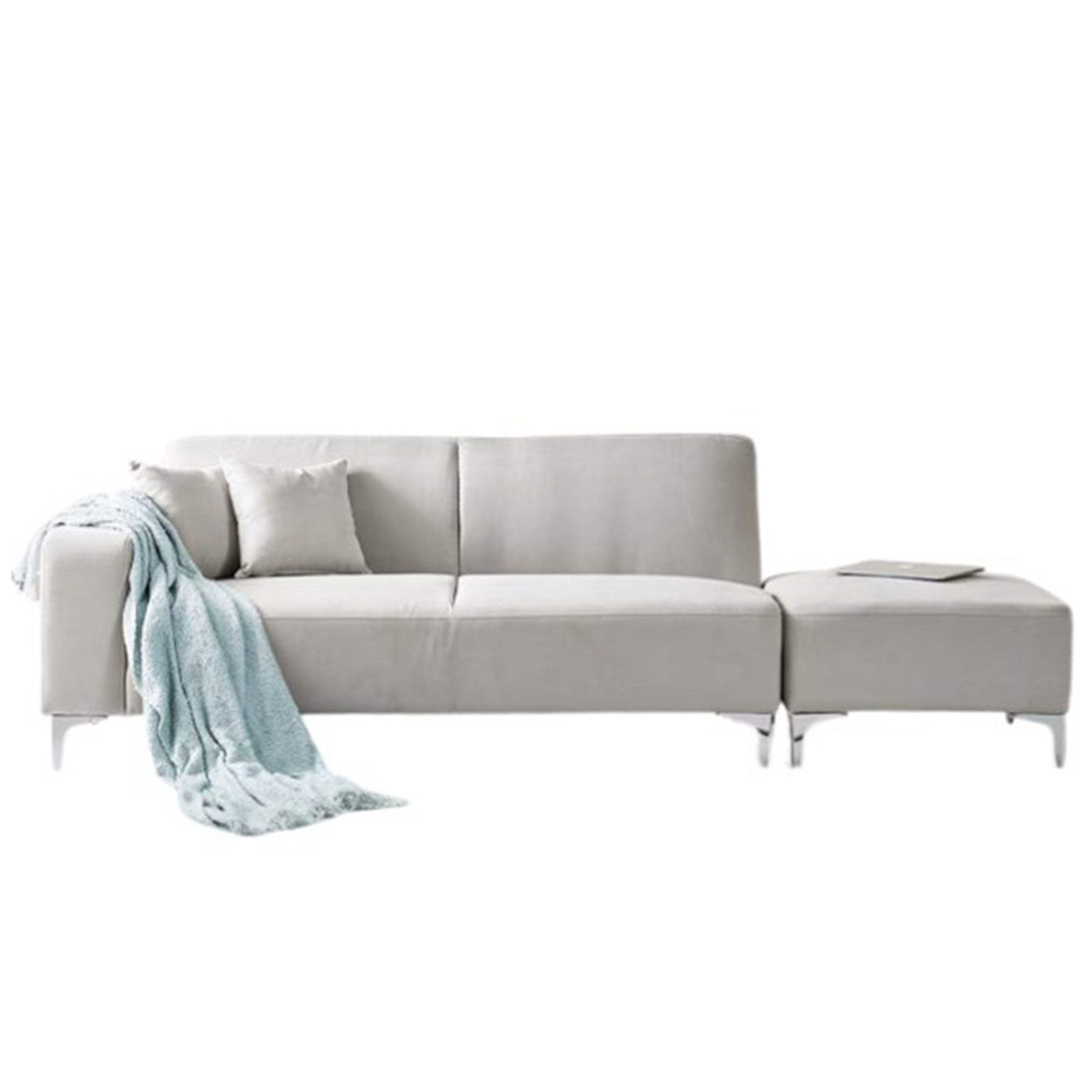 Macaron 3 Seater Left Chaise Sofa with Ottoman - Light Grey (Pet Friendly)