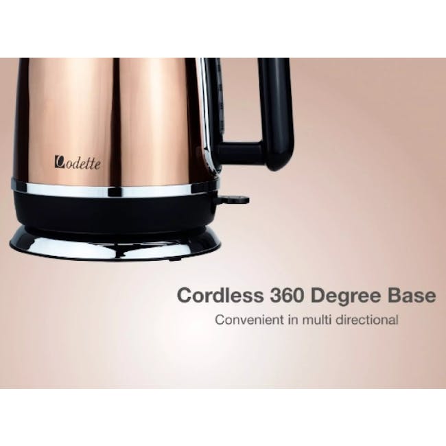 Odette Streamline 1.7L Stainless Steel Electric Kettle - White - 9 - Cordless, 360 Degree Base, Multi-directional