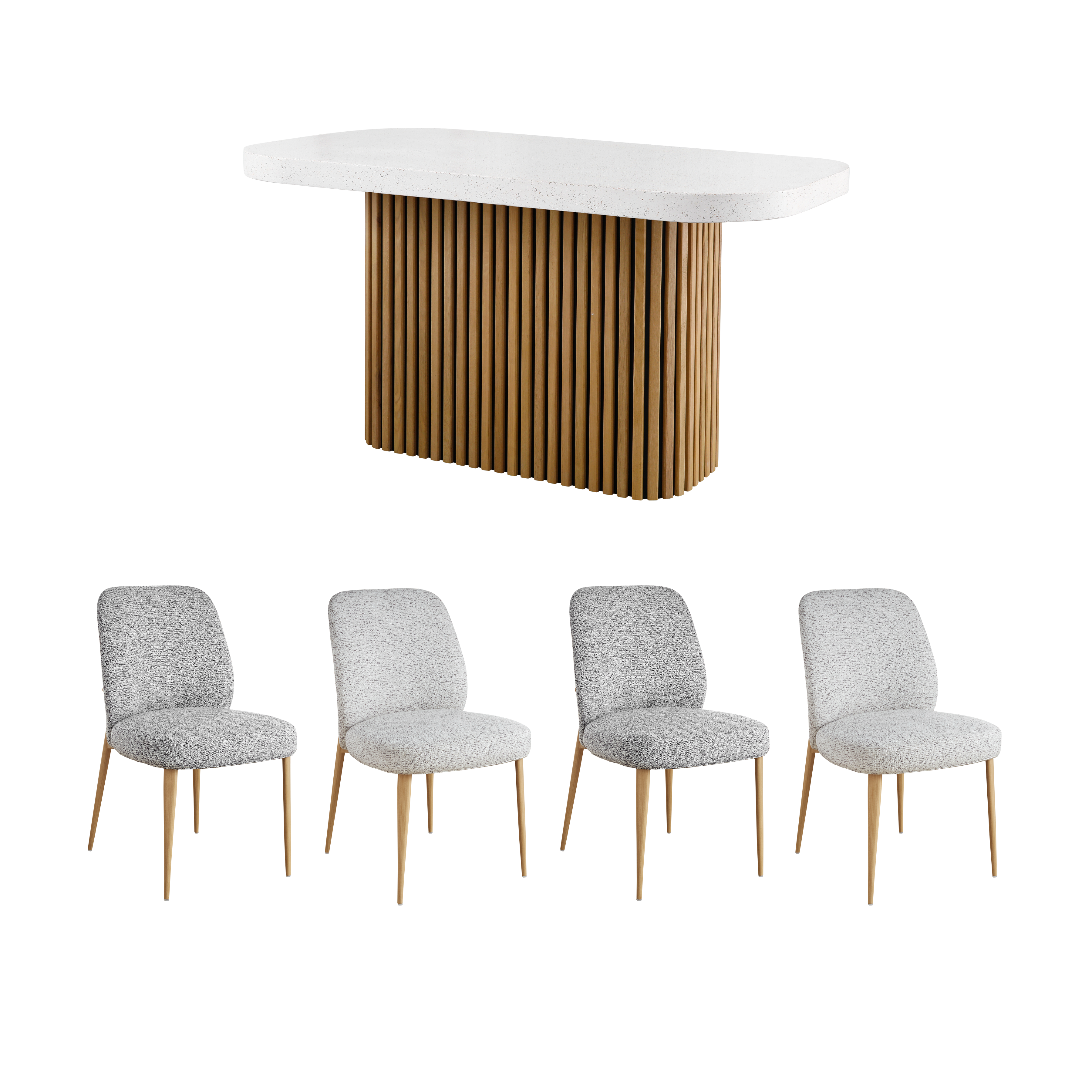 Ellie Terrazzo Dining Table 1.6m with 4 Cora Dining Chair in White and Grey - Ellie Terrazzo Dining Table 1.6m with 4 Cora Dining Chair in White and Grey