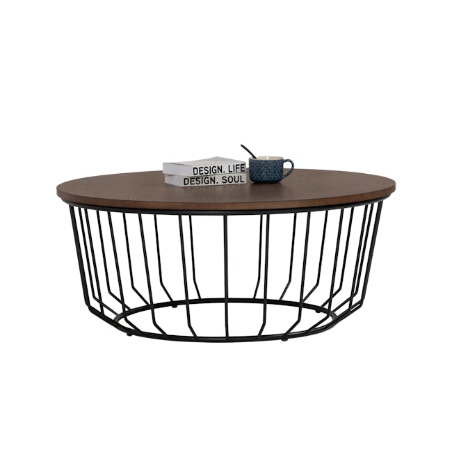 (As-is) Freida Round Coffee Table - Black, Cocoa - 2 - 7 - Modern circular table, minimalist design, black metal frame