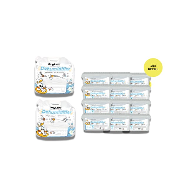 DryLah! Agiontex Dehumidifier Pro Kit (2 x 5kg Refills + 12 Refillable Containers) - 1