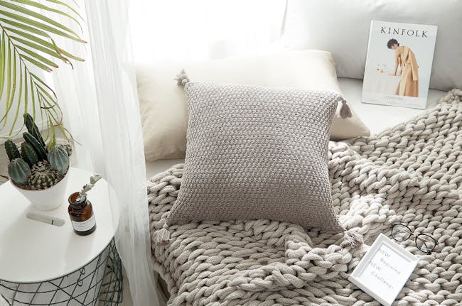 Laura Knitted Cushion Cover - Taupe - 1
