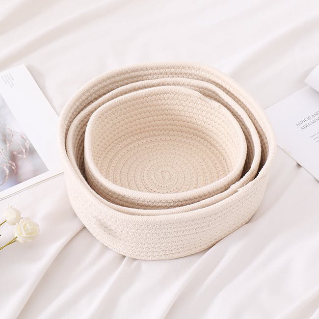 Celine Cotton Rope Basket - White (Set of 3) - 2