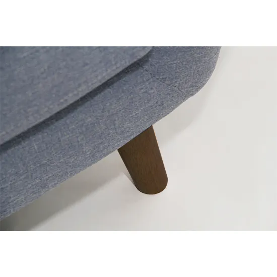 Emma 3 Seater Sofa - Dusk Blue - 11 - Gray upholstered chair with wooden legs, close-up view, minimalist design, modern