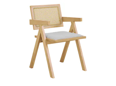 Dean Rattan Armchair - Oak, Light Grey (Fabric)