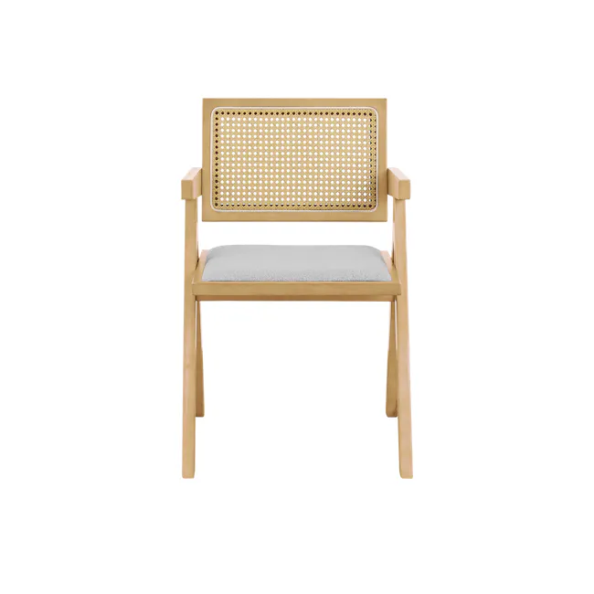 Dean Rattan Armchair - Oak, Light Grey (Fabric) - 4 - Wooden chair, light wood finish, minimalist design, cushioned seat