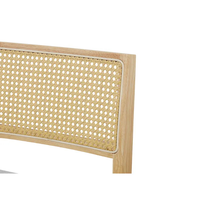 Dean Rattan Armchair - Oak, Light Grey (Fabric) - 5 - Wicker bench with intricate lattice design, light wooden frame