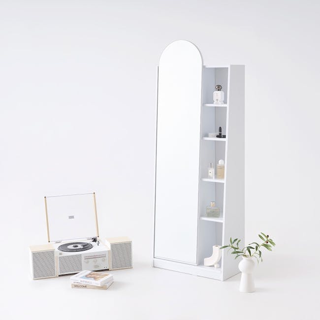 Chelsea Arched Mirror Cabinet with Side Shelf - White - 5