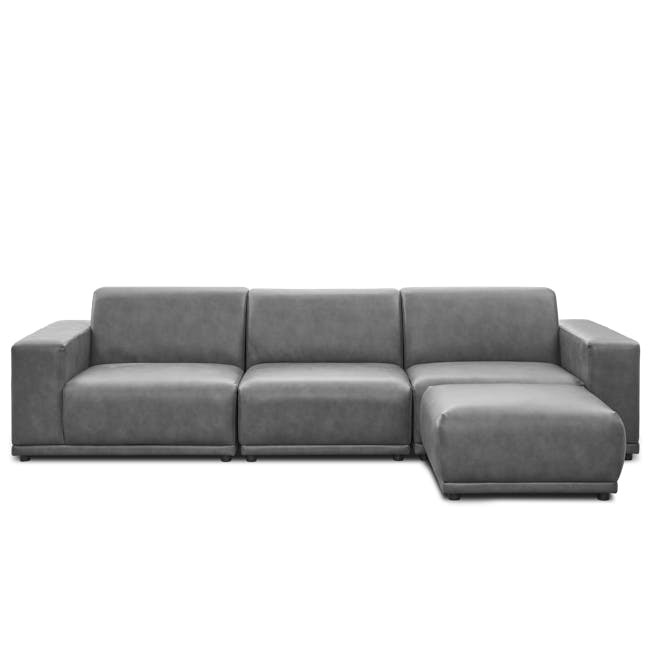 Milan 4 Seater Sofa with Ottoman - Lead Grey (Faux Leather) - 0