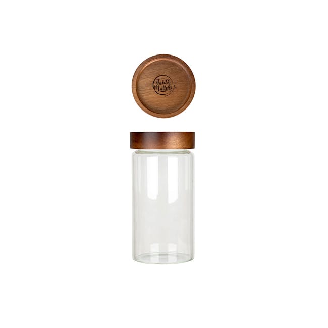 Table Matters Taikyu Acacia Clear Storage Jar (3 Sizes) - 1 - Glass jar with wooden lid, minimalist design, clear glass