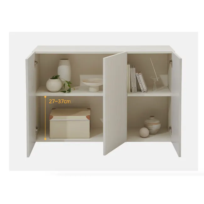 Heidi Cabinet 1.2m - Oak - 12 - White open shelving unit, 27-37cm depth, minimalist design, decorative items, books, vases