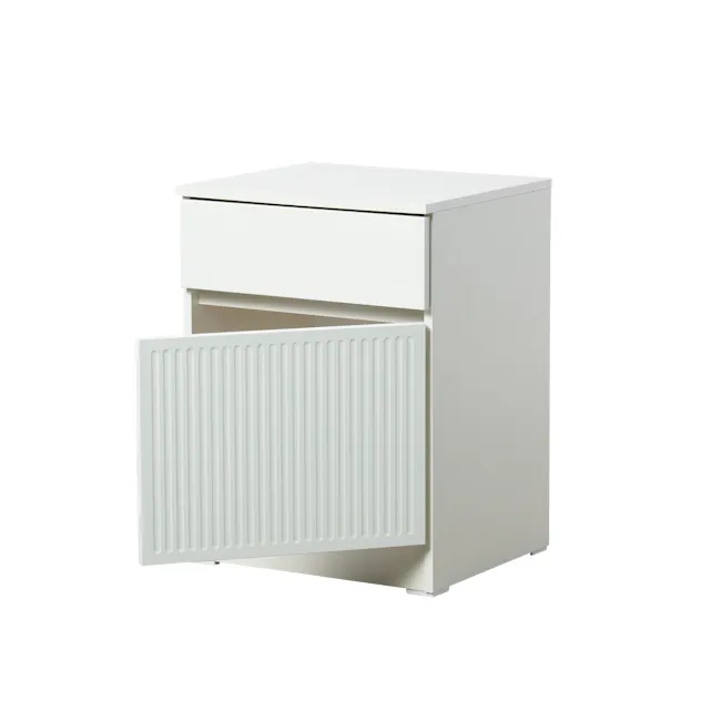 Wynn Bedside Table - Cream White - 4 - White modern cabinet with integrated radiator, minimalist design, sleek lines, clean