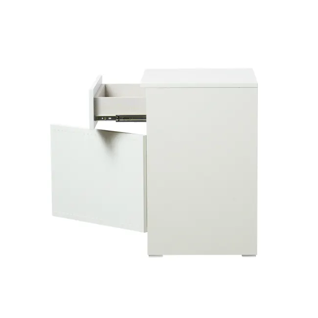 Wynn Bedside Table - Cream White - 5 - White kitchen cabinet, minimalist design, open drawer, integrated shelving, modern