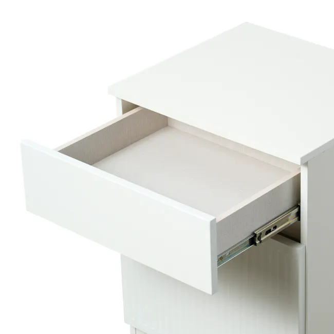 Wynn Bedside Table - Cream White - 9 - White drawer with beige interior, metal handle, recessed storage compartment, clean