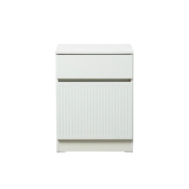 Wynn Bedside Table - Cream White - 1 - White radiator, minimalist design, vertical ridges, modern aesthetic, clean lines