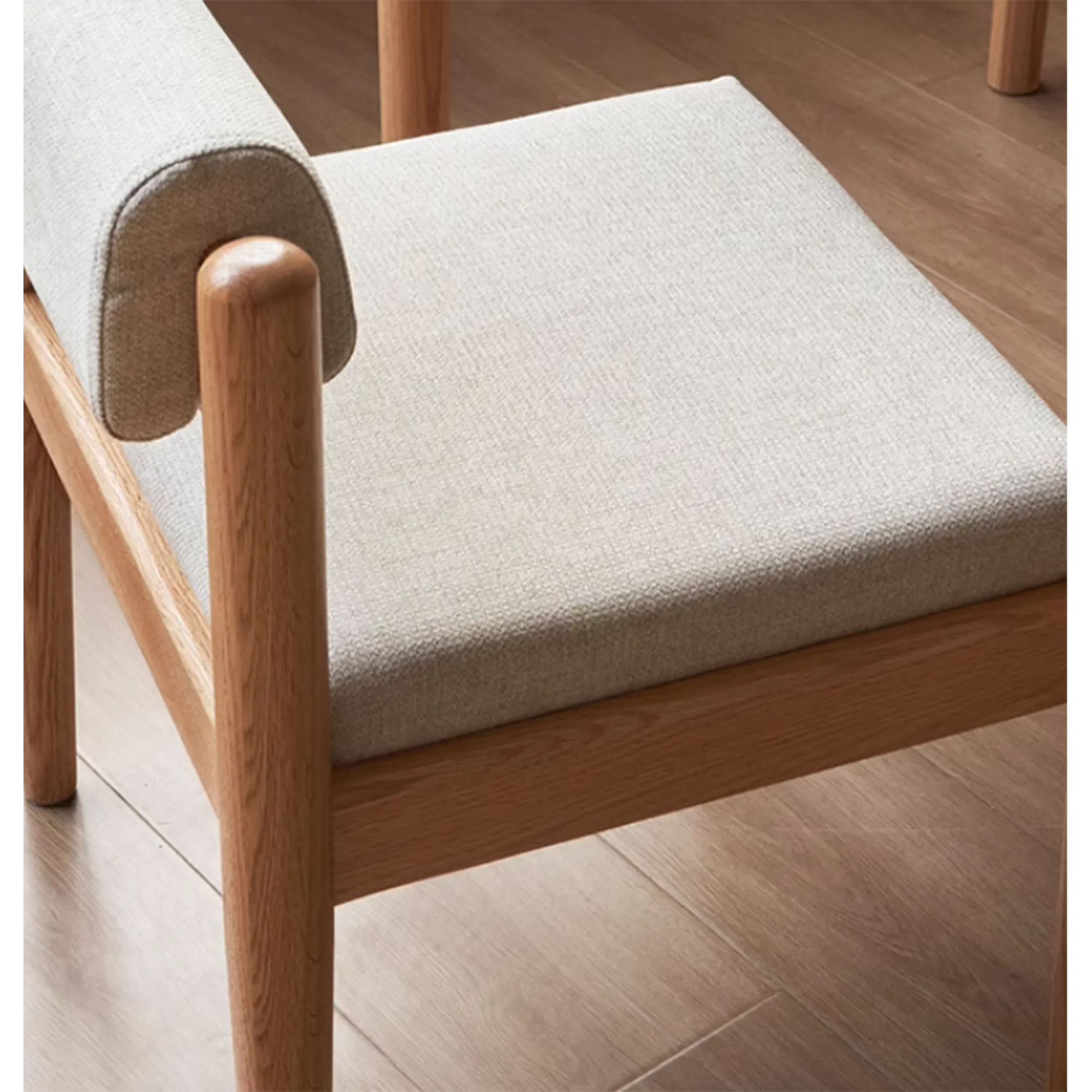 Adelyn Dining Table 1.4m (Sintered Stone) with 2 Niel Chairs and Niel Bench 1.25m in Oak - 101 - Wooden chair with beige