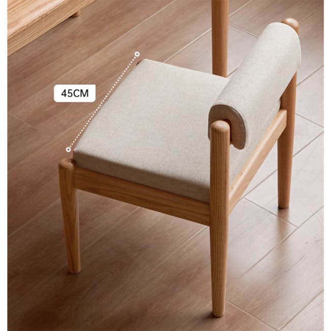 Niel Chair - Oak, Gravel White - 13 - Wooden chair, 45 cm seat, light beige cushion, minimalist design, wooden frame