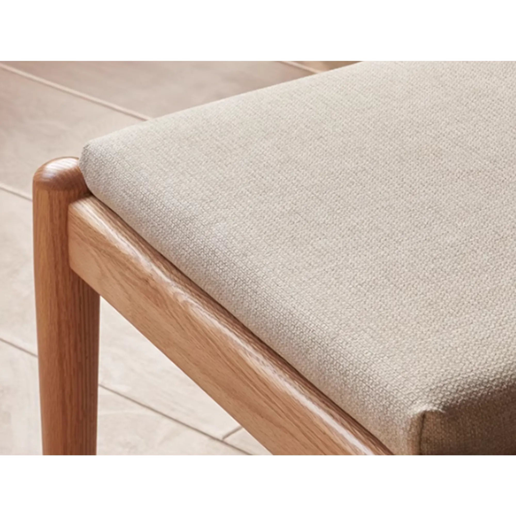 Adelyn Dining Table 1.4m (Sintered Stone) with 4 Niel Chairs in Oak - 41 - Wooden chair with beige cushion, natural wood