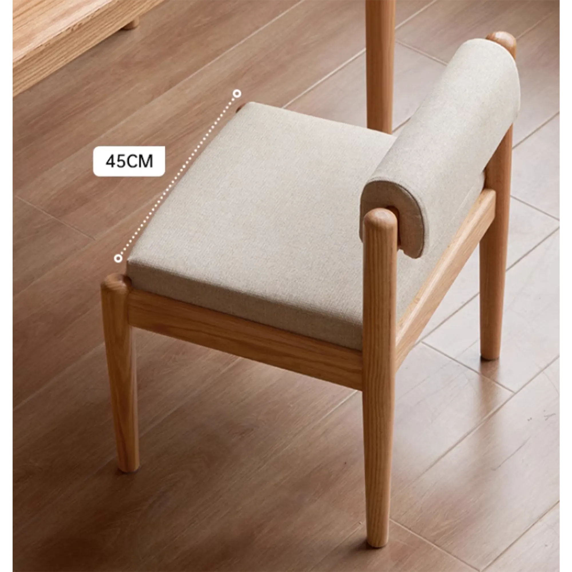 Adelyn Dining Table 1.4m (Sintered Stone) with 4 Niel Chairs in Oak - 49 - Wooden chair, 45 cm seat, light beige cushion