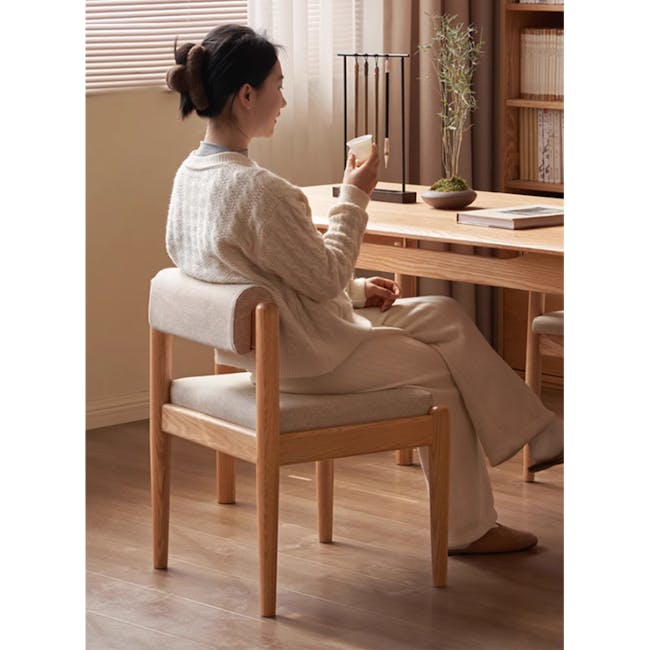 Adelyn Dining Table 1.6m (Sintered Stone) with 4 Niel Chairs in Oak - 36 - Sitting, woman, indoors, wooden chair, light