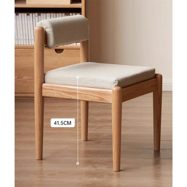 Adelyn Dining Table 1.6m (Sintered Stone) with 4 Niel Chairs in Oak - 48 - Wooden chair with beige cushion, 5 cm height