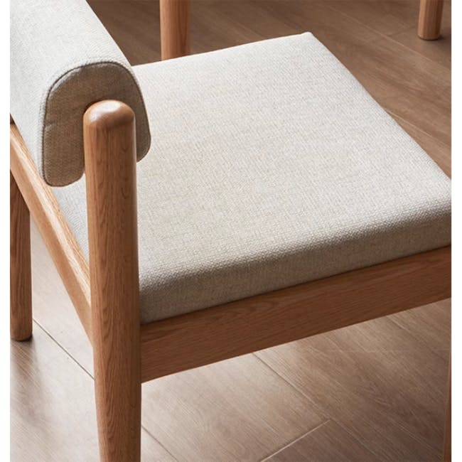 Adelyn Dining Table 1.6m (Sintered Stone) with 4 Niel Chairs in Oak - 58 - Wooden chair with beige cushion, natural wood