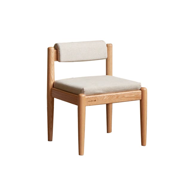 Adelyn Dining Table 1.6m (Sintered Stone) with 4 Niel Chairs in Oak - 65 - Wooden chair with beige cushion, minimalist