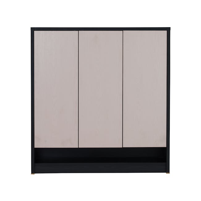 Harvey 3 Door Shoe Cabinet - Black, Grey - 1 - Wooden cabinet with black frame, minimalist design, light wood paneling
