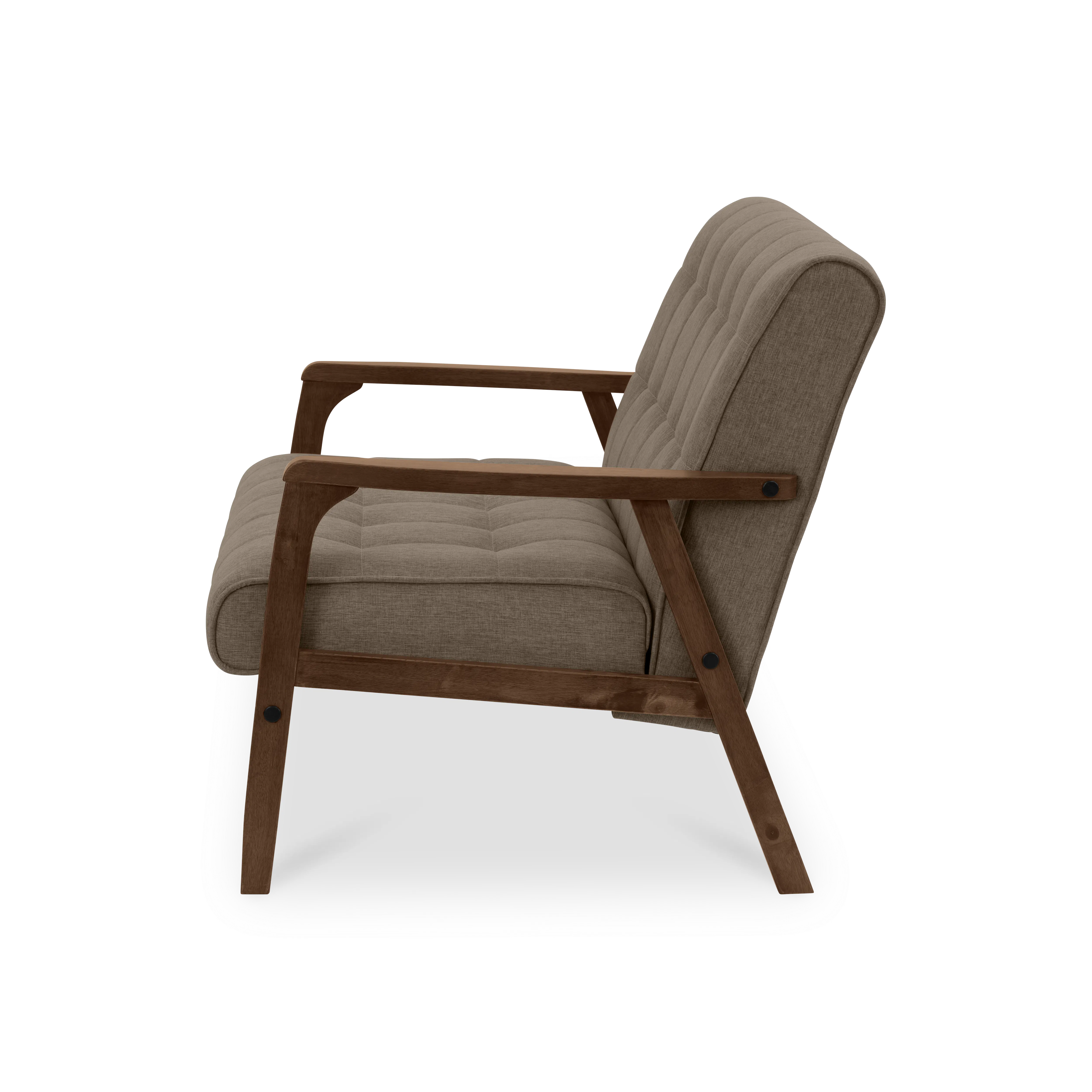 Tucson 2 Seater Sofa - Cocoa, Chestnut (Fabric) - 10 - Modern wooden armchair, beige upholstered seat, brown wooden frame