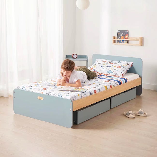 Boori Neat Single Bed with 2 Drawers - Blueberry, Almond - 1