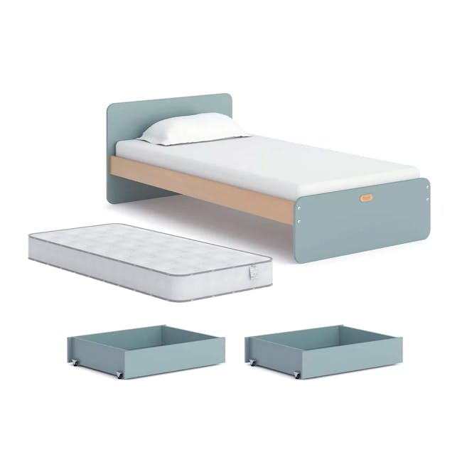 Boori Neat Single Bed with 2 Drawers - Blueberry, Almond - 5