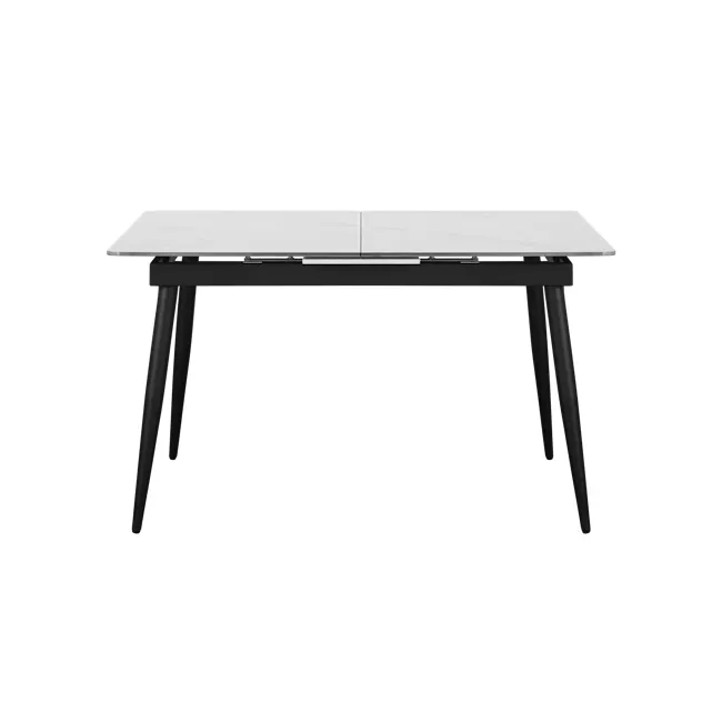 Syla Extendable Dining Table 1.6m-2m - Marble White (Sintered Stone) - 6 - Modern minimalist table with sleek black legs and