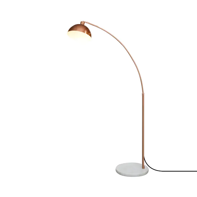 Olivia Arched Floor Lamp - Copper, White Marble - 3 - Copper metal desk lamp, modern lighting fixture, elegant lamp, stylish