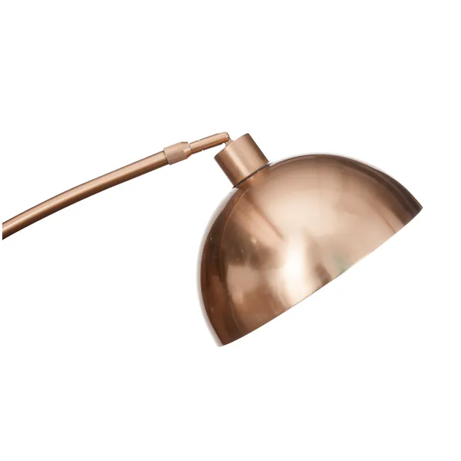Olivia Arched Floor Lamp - Copper, White Marble - 4 - Bronze lamp with elegant design, metallic finish, curved arm, soft