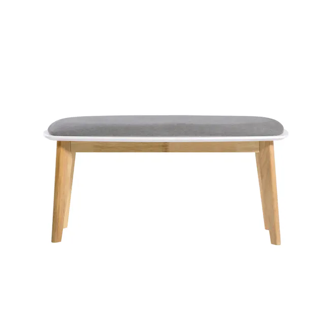 Harold Bench 1m - Natural, Light Grey - 9 - Modern bench with wooden legs and gray cushion, minimalist design, light wood