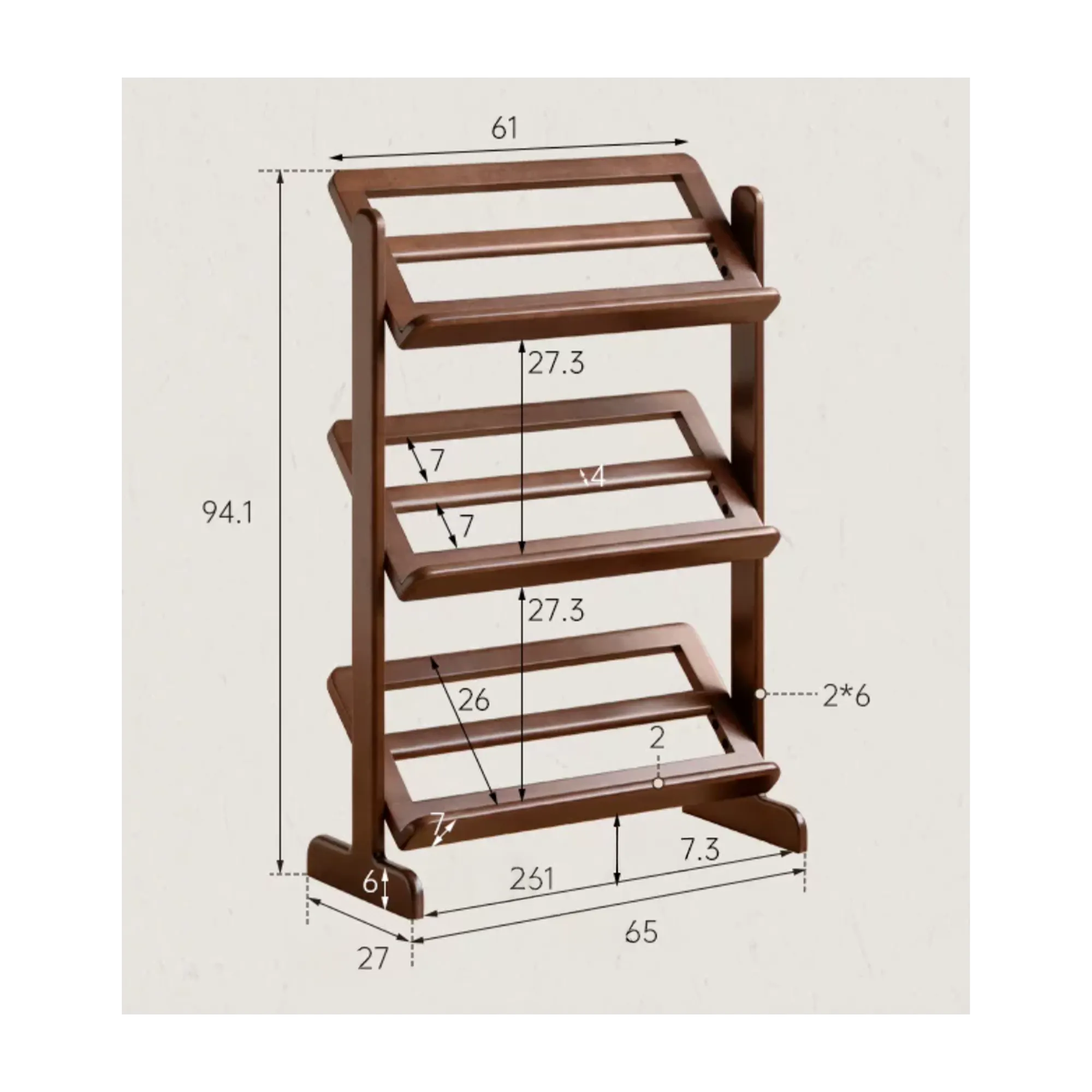 Lara 3 Tier Shoe Rack 0.65m - Oak - 9