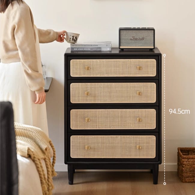 Taya Rattan 4 Drawer Chest - Black Ash - 4