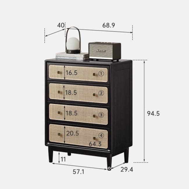 Taya Rattan 4 Drawer Chest - Black Ash - 10